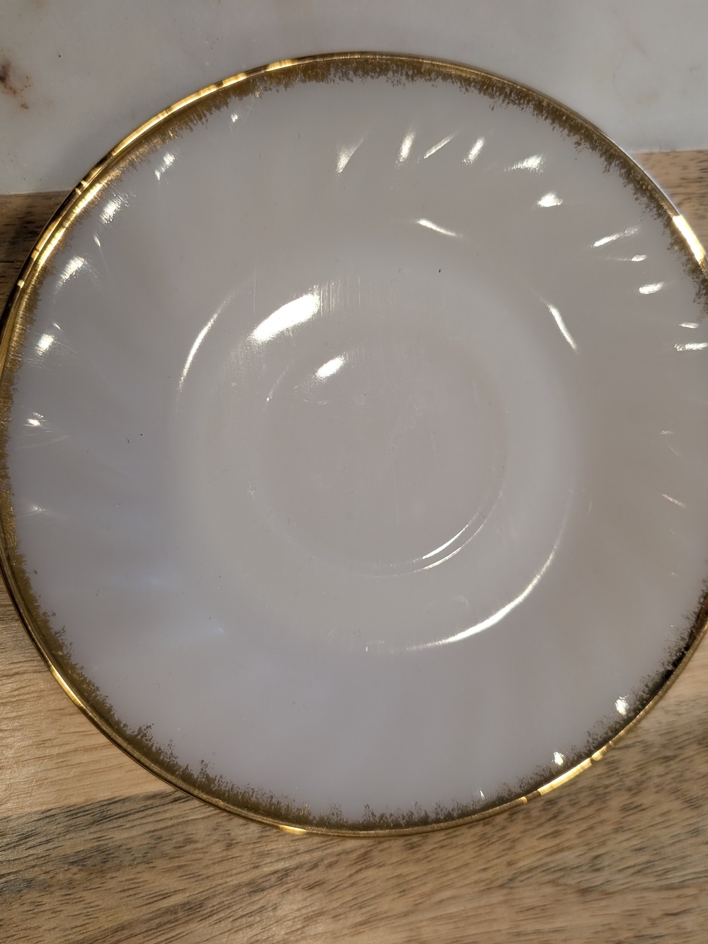 Fire‑King Milk Glass Cup & Saucer – Gold Rim Vintage Set (Made in USA) - Picture 4 of 7